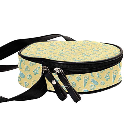 Bolso cruzado redondo pequeño para mujer de moda, bandolera, bolso bandolera, bolso de lona, accesorios para mujer, diseño de palmera tropical, piña, helado