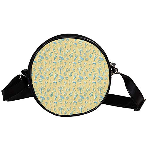 Bolso cruzado redondo pequeño para mujer de moda, bandolera, bolso bandolera, bolso de lona, accesorios para mujer, diseño de palmera tropical, piña, helado