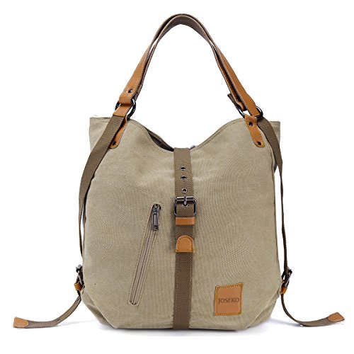 Bolso de hombro JOSEKO de lona Mochila para mujer, bolso convertible de mochila multifuncional para el trabajo, escuela, para viaje, Correa de PU, El color / diseño puede variar