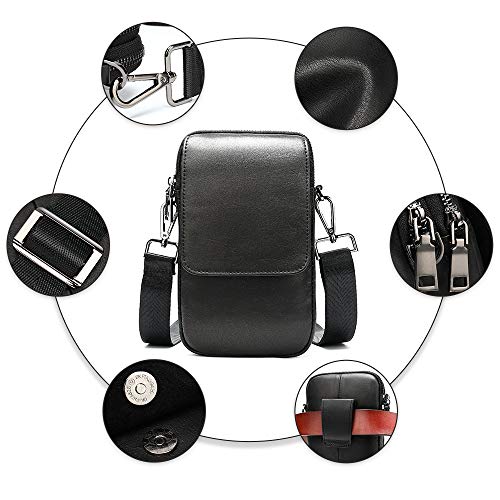 Bolso de Hombro para Celular Hombre, Bolso de Teléfono Móvil Bandolera Hombre, 6.5" Vertical Bolso Bandolera de Piel para Hombre Pequeño Bolso de Cintura para Teléfono Móvil con Trabilla para Cinturón