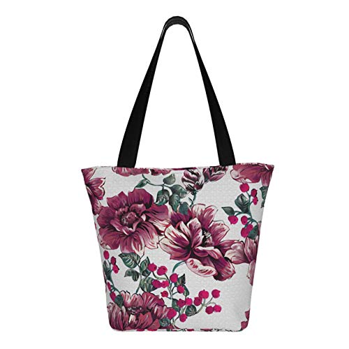 Bolso de mano de lona de flores de peonía roja con bolsillo interior adorable bolso de mano grande para playa, envío, comestibles, libros