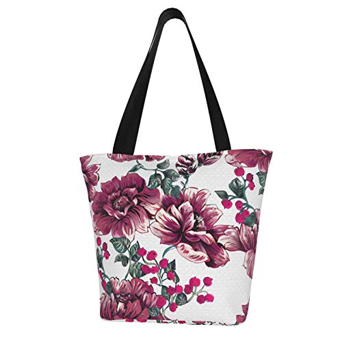 Bolso de mano de lona de flores de peonía roja con bolsillo interior adorable bolso de mano grande para playa, envío, comestibles, libros