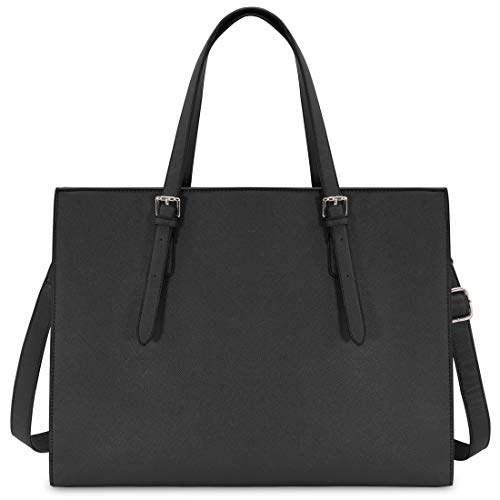 Bolso Mujer Bolsos Bandolera para Ordenador Portátil 15.6 Pulgadas Impermeable Bolsos de Mujer Cuero PU Universidad Shopper Bolsa Tote Negro