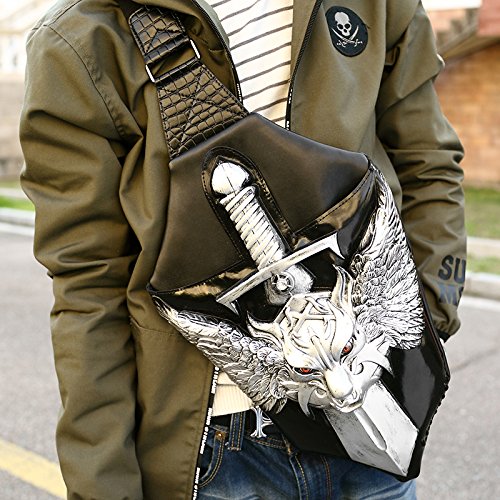 Bolso Tipo Bandolera Estilo Punk para Hombre, de Poliuretano, con Bolsillo, para el Exterior, para el teléfono móvil, para Ocio, Color Plata, tamaño Talla única