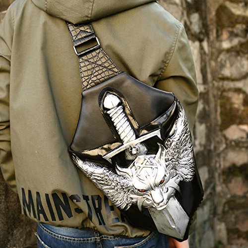 Bolso Tipo Bandolera Estilo Punk para Hombre, de Poliuretano, con Bolsillo, para el Exterior, para el teléfono móvil, para Ocio, Color Plata, tamaño Talla única