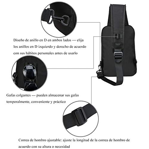 Bolsos Bandoleras Hombres Bolsa de Pecho Bolsos Cruzados Hombre Bolsa Deportiva de Hombro Bandoleras Cruzada 9.7 Inch iPad con USB Bolsa de Hombro Bolsa de Mochila para Ciclismo (Negro)