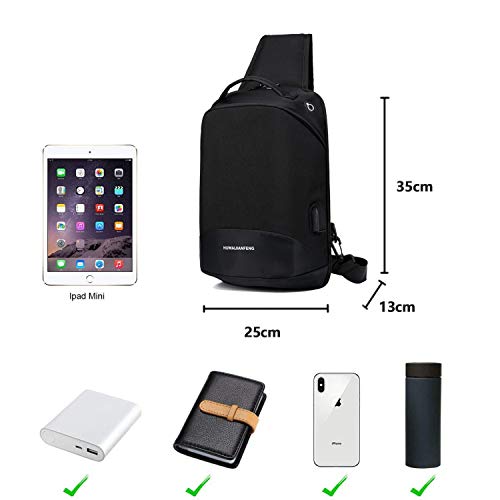 Bolsos Bandoleras Hombres Bolsa de Pecho Bolsos Cruzados Hombre Bolsa Deportiva de Hombro Bandoleras Cruzada 9.7 Inch iPad con USB Bolsa de Hombro Bolsa de Mochila para Ciclismo (Negro)