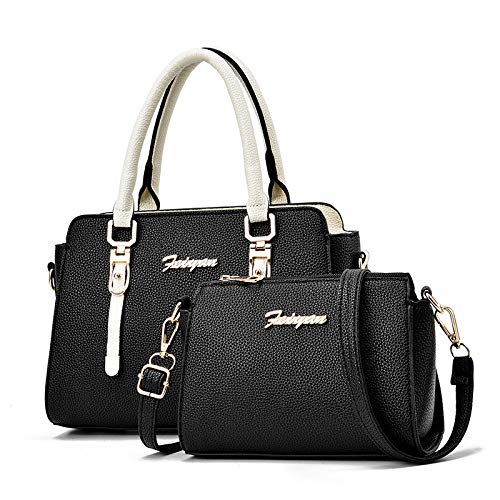 Bolsos de mujer de mediana edad primavera y verano moda bolso de alta capacidad de alta capacidad ranura sifón colgado a la atmósfera hombro-inclinada bolsa madre. Negro con blanco con bolso pequeño.