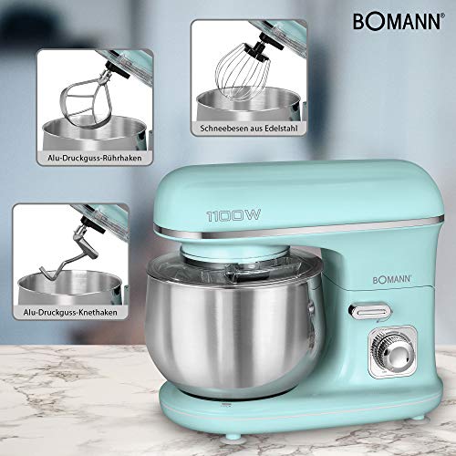 Bomann KM 6030 CB Batidora amasadora repostería Capacidad de 5 litros, Velocidad Regulable electrónica, Serie Rock & Retro Estilo Vintage, 1100 W, Verde Menta