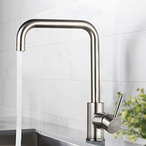 BONADE Grifo de Cocina Acero Inoxidable 304 Grifo para Fregadero, 360° Giratorio Mezclador Antideslizante Cepillado Monomando Fregadero Grifería