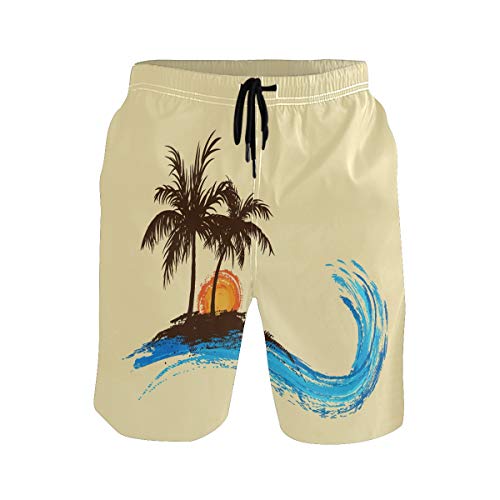 BONIPE - Bañador para hombre, estilo retro, con diseño de árbol de playa, secado rápido, con cordón y bolsillos Multicolor multicolor S