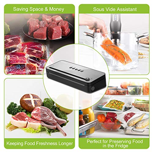 Bonsenkitchen Envasadora al Vacío Domesticas 4 en 1 Envasar al Vacio Maquina con Cortador de Película para Alimentos Fresca, Embasadora Incluyendo Bolsas de Vacío, Negra Selladora VS3802