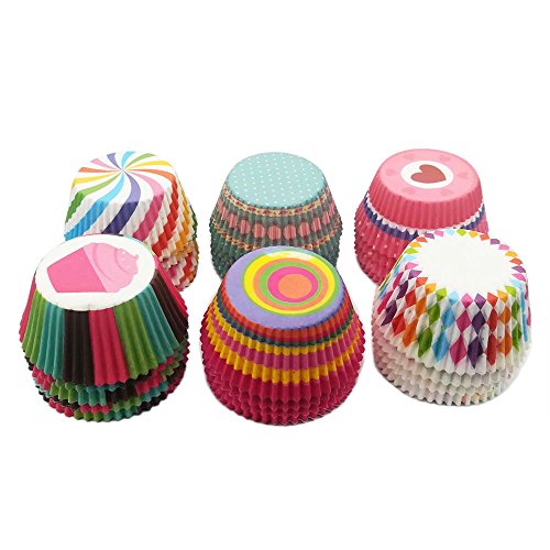Bornfeel Papel para Magdalenas 600 Piezas Cápsulas de Repostería 6 Estilos 3,2 x 5 x 6,8cm Antiadherentes Impermeable para Hornear Magdalenas Pastel Tarta