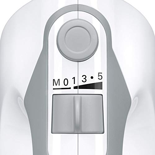 Bosch ErgoMixx MFQ36460, Batidora y Amasadora para Repostería, 450 W, Varillas Batidoras, Garfios Amasadores y Bol Giratorio, Color Blanco