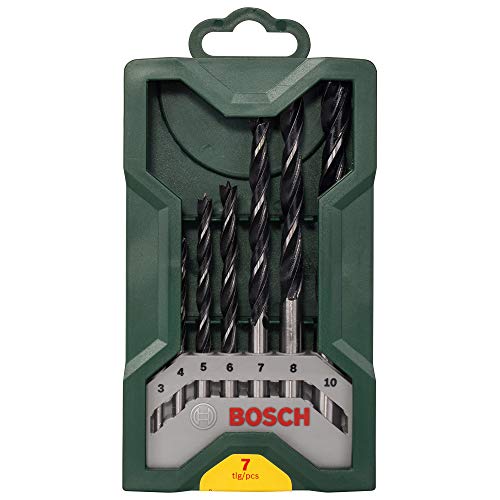 Bosch Home and Garden 2607019580 Bosch Mini X-line - Set de 7 brocas para madera (Ø 3/4/5/6/7/8/10 mm), Verde, Piezas