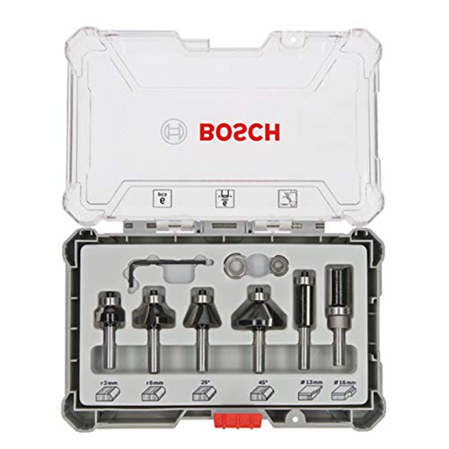 Bosch Professional 2607017468 Juego de 6 fresas para perfilar y recortar (para madera, para fresadoras con vástago de 6 mm), Color