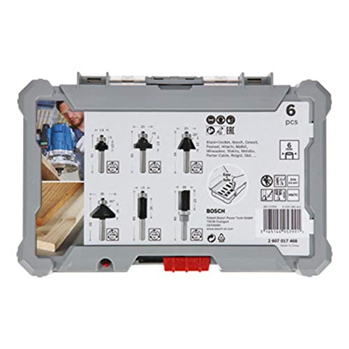 Bosch Professional 2607017468 Juego de 6 fresas para perfilar y recortar (para madera, para fresadoras con vástago de 6 mm), Color