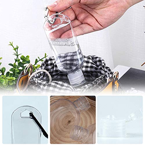 Botellas de plástico vacías de 50 ml, Contenedor de Viaje pequeño y Transparente Llavero Mosquetón Contenedores vacíos para Gel de baño Aceite de baño Champú Esencia de Aroma Laca para el Cabello