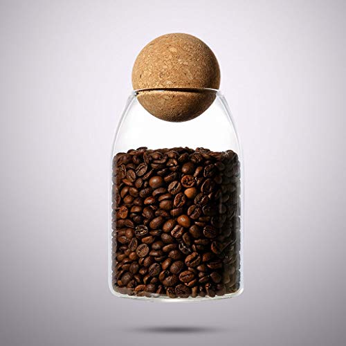 Botes de Vidrio Frasco de vidrio con tapa hermética bola de madera, Claro tarro del caramelo, tarros de almacenamiento de alimentos Envase for servir té café especias Azúcar Sal Botes de Cristal con T