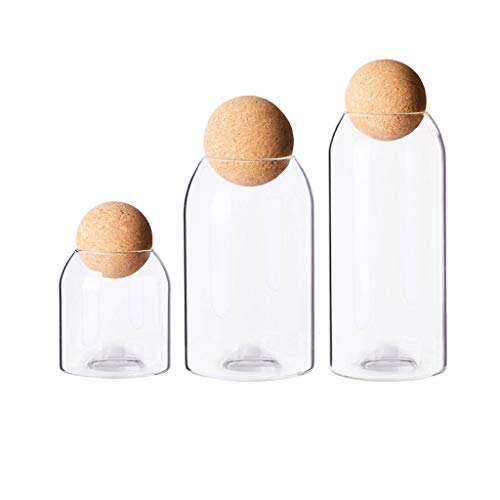 Botes de Vidrio Frasco de vidrio con tapa hermética bola de madera, Claro tarro del caramelo, tarros de almacenamiento de alimentos Envase for servir té café especias Azúcar Sal Botes de Cristal con T
