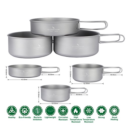 Boundless Voyage Titanio Ligero – Juego de olla y sartén para acampar al aire libre senderismo Picnic Ollas de camping equipo, Ti1577B(Pan,Small pot,Big pot)