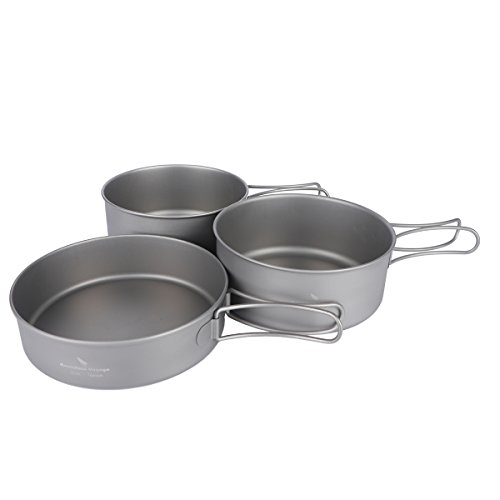 Boundless Voyage Titanio Ligero – Juego de olla y sartén para acampar al aire libre senderismo Picnic Ollas de camping equipo, Ti1577B(Pan,Small pot,Big pot)