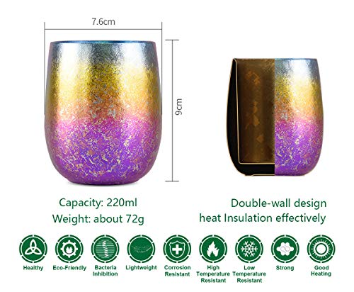 Boundless Voyage Ultraligero Titanio Taza de Doble Capa Color escamoso Taza Colorida con Flor de Hielo para Agua Té Cerveza Vino Jugo de Fruta