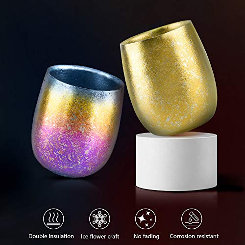 Boundless Voyage Ultraligero Titanio Taza de Doble Capa Color escamoso Taza Colorida con Flor de Hielo para Agua Té Cerveza Vino Jugo de Fruta