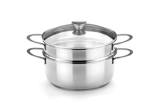 BRA Ancora - Set para cocinar al vapor, acero inoxidable 18/10, con tapa de cristal, 24 cm