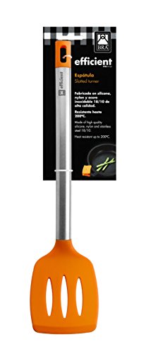 BRA Efficient Espátula de Cocina, Acero INOX, Nailon y Silicona, Naranja, 36.5 cm