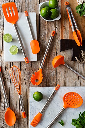 BRA Efficient Espátula de Cocina, Acero INOX, Nailon y Silicona, Naranja, 36.5 cm
