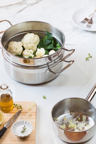 BRA Profesional - Set para cocinar al Vapor con Tapa, 24 cm, Acero Inoxidable 18/10