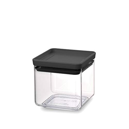 Brabantia Tasty + Bote apilable cuadrado de plástico transparente, 0.7 l, tapa dark grey