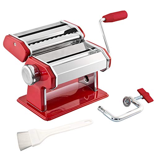 bremermann Máquina de pasta acero inoxidable / metal rojo: para espaguetis, pasta y lasaña (7 niveles), máquina de pasta, hacedor de pasta