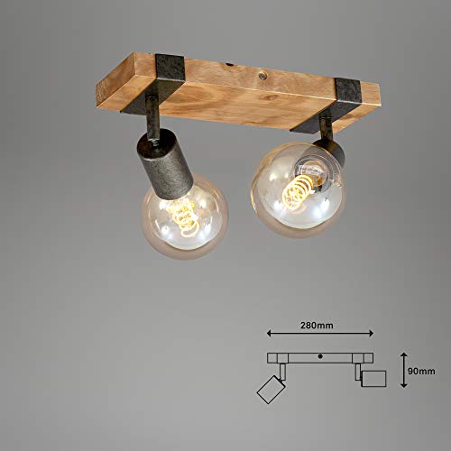 Briloner Leuchten Oscuro retro, foco de techo vintage, focos giratorios y orientables, 2x E27, metal-madera, color: gris metálico, 280x100x90mm (largo x ancho x alto), 2900-021
