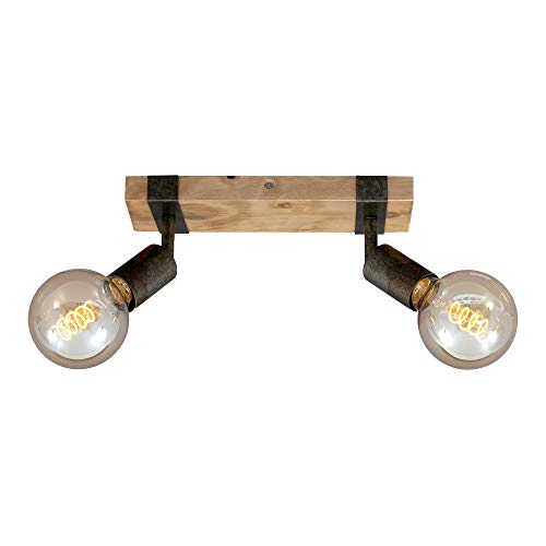 Briloner Leuchten Oscuro retro, foco de techo vintage, focos giratorios y orientables, 2x E27, metal-madera, color: gris metálico, 280x100x90mm (largo x ancho x alto), 2900-021