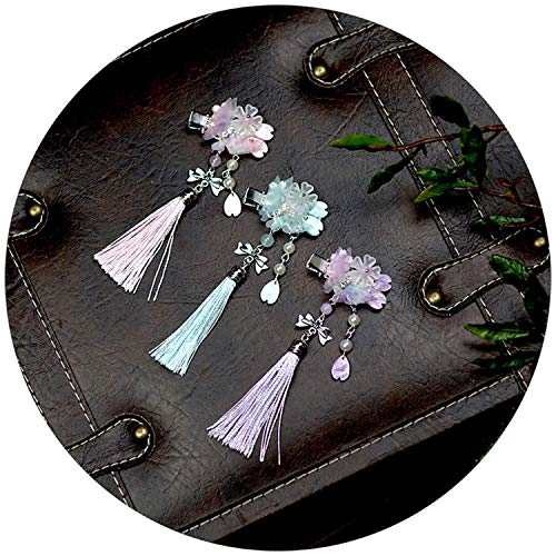 Broches para el pelo estilo vintage con diseño de flor de cerezo y borla de estilo antiguo, horquilla de Hanfu tradicional china, hecha a mano, color rosa