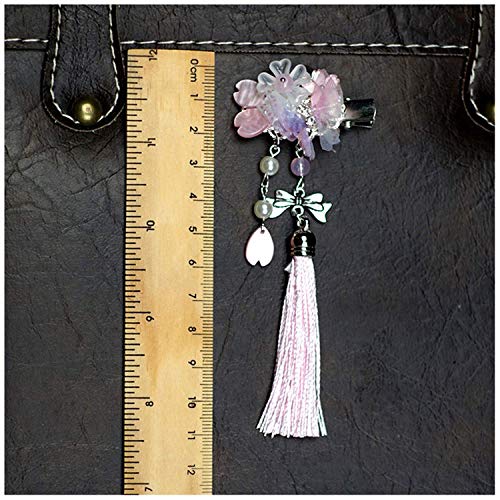 Broches para el pelo estilo vintage con diseño de flor de cerezo y borla de estilo antiguo, horquilla de Hanfu tradicional china, hecha a mano, color rosa