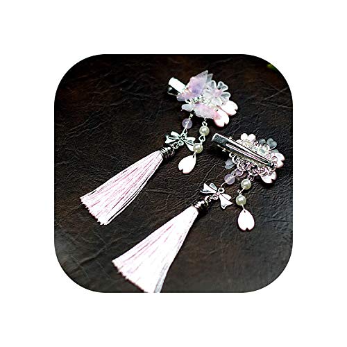 Broches para el pelo estilo vintage con diseño de flor de cerezo y borla de estilo antiguo, horquilla de Hanfu tradicional china, hecha a mano, color rosa