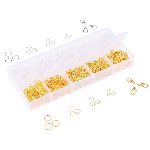 Broches Pinza de Langosta y eslabones redondos - Plateados y Dorados - 2140 piezas - Para Realizar Joyería Manual/Reparación - Crea tus Propios Brazaletes, Collares y Pendientes Hechos en Casa