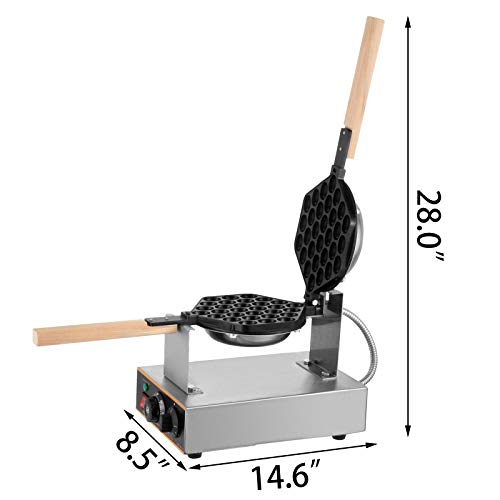 BuoQua Gofrera Máquina de Gofre, SC-X30, Gofrera Máquina Burbujas de Acero Inoxidable, Sarten Gofres Girario 180 Grado Máquina de Gofres de Forma Huevo con Mango de Madera para Hacer Bubble Waffles