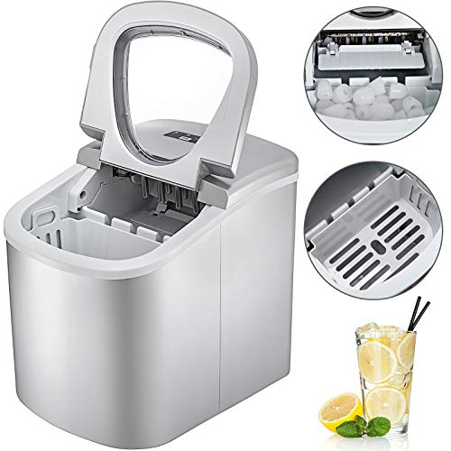 BuoQua Máquina de Hielo Portátil 12 KG por 24H Máquina Silenciosa para Hacer Hielo Máquina de Hielo para Casa Portátil Máquina para Hacer Cúbitos de Hielo Máquina de Cúbitos de Hielo (Plata)