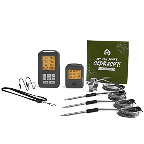 BURNHARD Termómetro Digital Inalámbrico para Cocina Horno Barbacoa 3 Sensores Sondas, Temporizador de Cocina con Alarma, Termómetro para Pescado Carne, Termómetro para Asar, hasta 300 °C