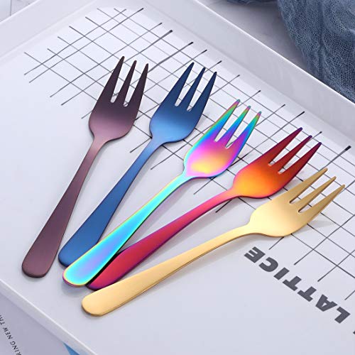 Buyer Star 8 Piezas Tenedor de Pastel Acero Inoxidable 8 Colores Tenedores De Frutas Mini Tenedor para Fruta Postre Pastel Bocadillo