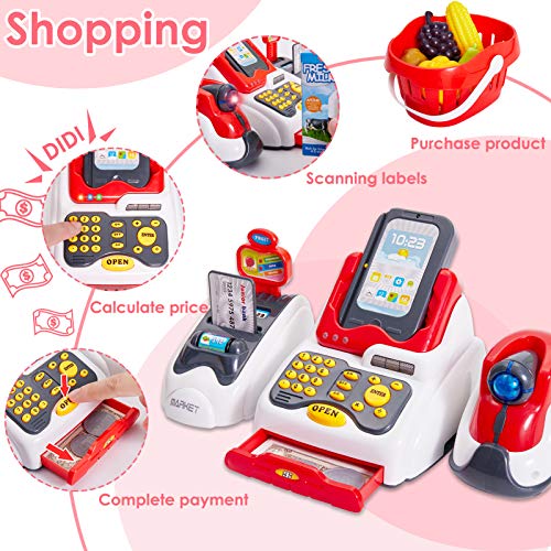 Buyger Caja Registradora Juguetes Supermercado Electrónica Juguetes con Sonido y Luz Juego de Imitación para 3 4 5 Años Niños Niñas