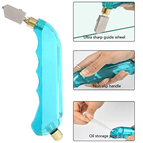 BUYGOO 12PCS Cortador de Vidrio, Herramientas de Cortador de Cristal Profesional con 2 x Pinzas, Cabeza reemplazable Adicional 3mm-12mm / 6mm-19mm y depósito de Aceite