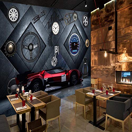 BXZGDJY Papel Pintado Autoadhesivo (W) 250X (H) 175Cm Papel Tapiz Fotográfico 3D Estéreo Metal Maquinaria Industrial Acero Coche Café Fondo Papel Pintado Mural Pasillo Papel Pintado Niños Niños Dormi