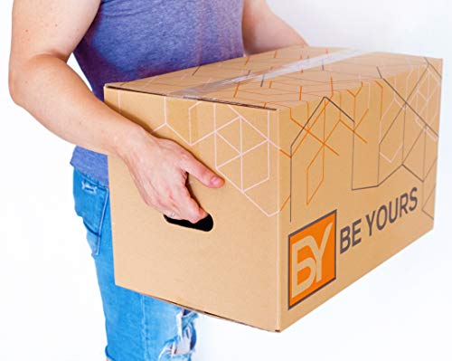 BY BE YOURS Pack de 10 Cajas Carton Mudanza Grandes con asas - 500x300x300 mm en Cartón Doble - Cajas Mudanza Ultra Resistentes - Cajas Almacenaje Fabricadas en España