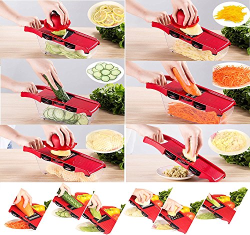 BYETOO - Cortador de verduras con mandolina, color rojo