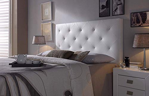 Cabezal tapizado Rombo 160X115 Blanco, Acolchado con Espuma, 8 cm de Grosor, Incluye herrajes para Colgar